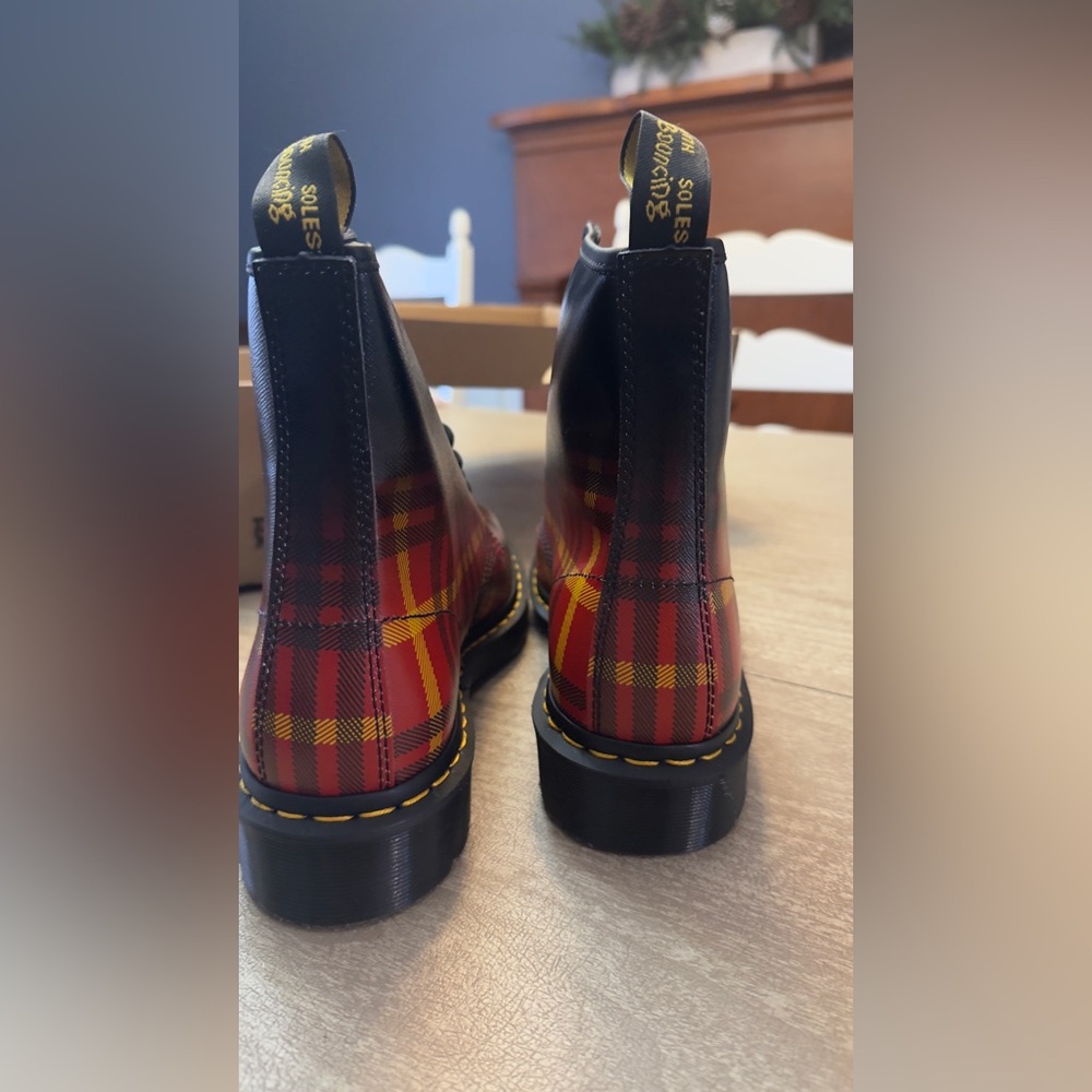 Dr. Martens Black and Red Plaid Men's Boots - Picture 8 of 9